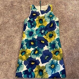 {Loft} Blue and Green Floral Sleeveless Shift Dress